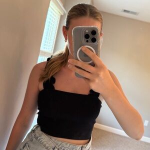 Zara black cropped tank with ruffle sleeves| Size: Small